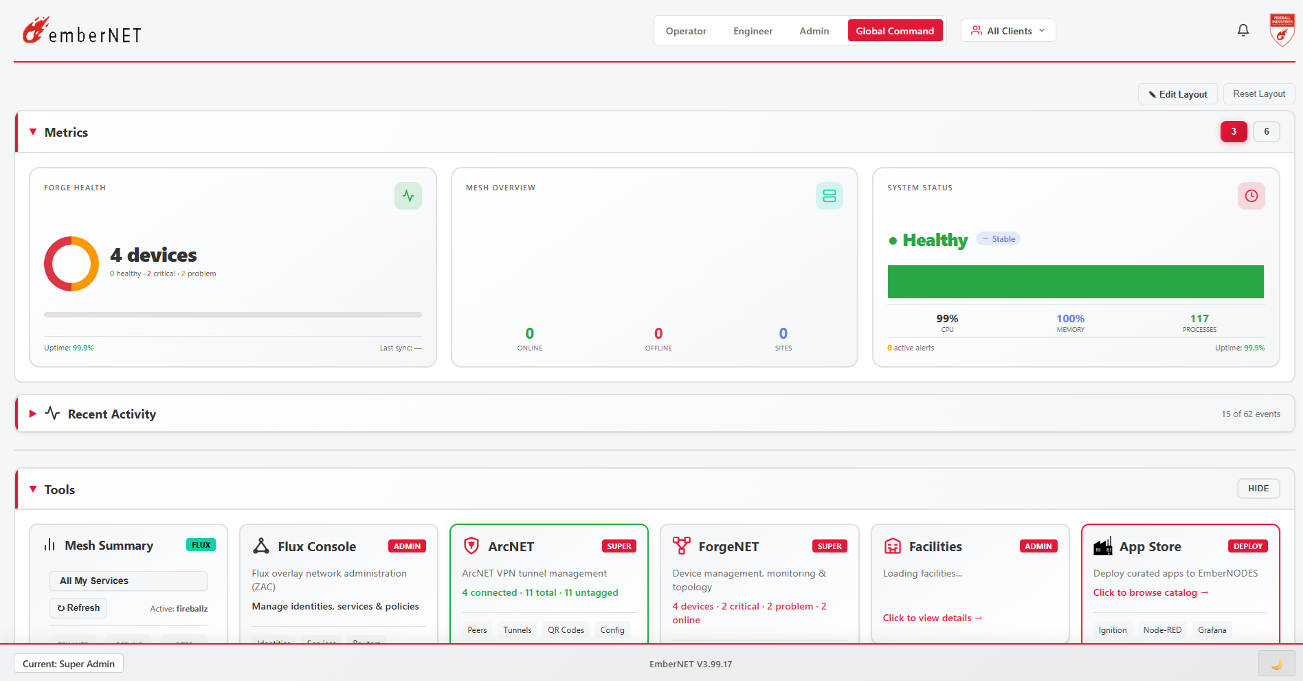 EmberNet industrial dashboard